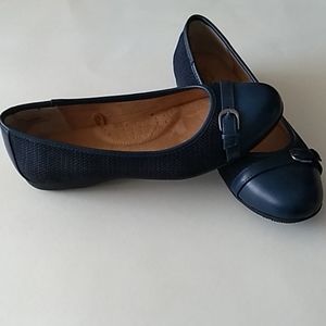 Navy blue flats with buckle accent